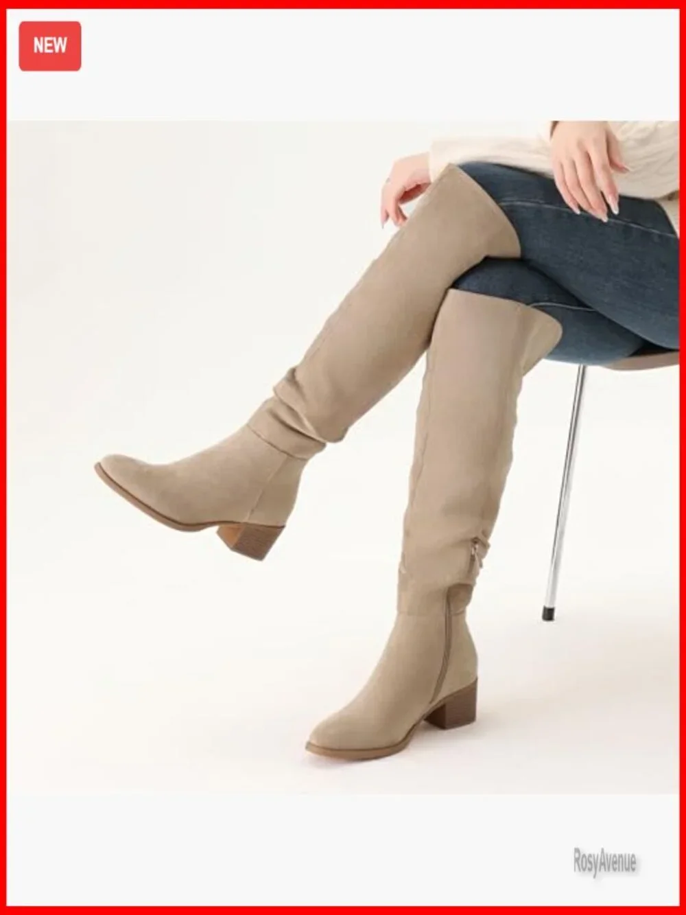 Women's Over The Knee Boots Chunky Block Heel Pointed Toe Slouchy Side Zipper